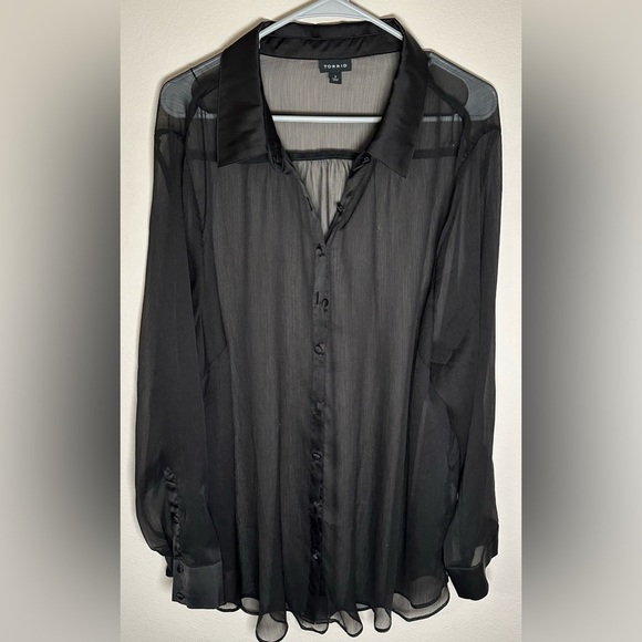Torrid Black Chiffon And Satin Button Up Shirt Long Sleeve Fitted Blouse size 3X - Picture 5 of 8